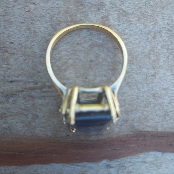 Simulated Sapphire Gold Tone Over 925 Sterling Silver Ring Size 9 - Picture 4 of 7